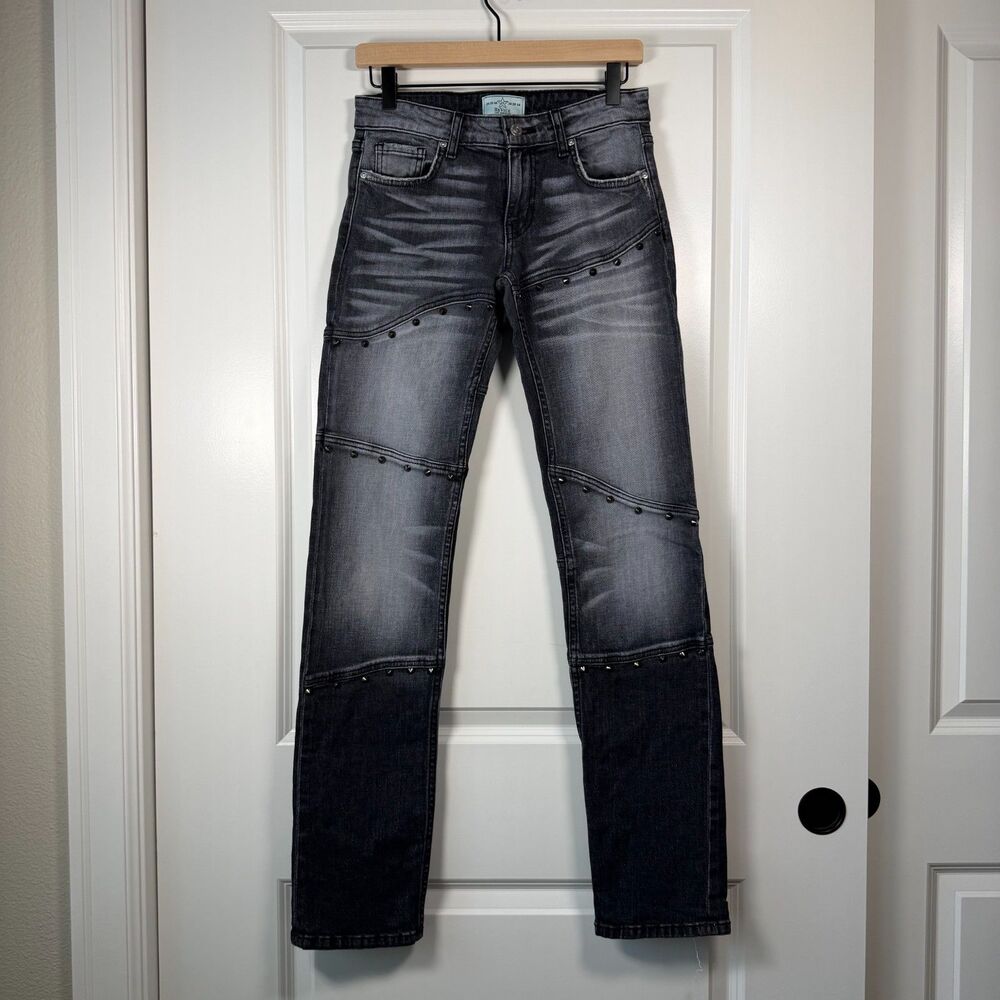 ReVice Los Angeles Studded Moto Jeans Size 27 Black Gray Y2K Straight Leg